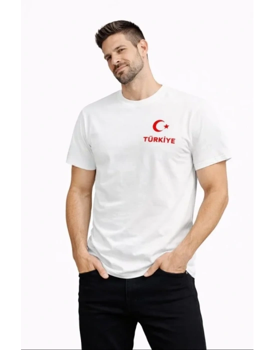 Erkek TÜRKİYE Ay Yıldız Baskılı Taraftar Forma Thirt  Beyaz