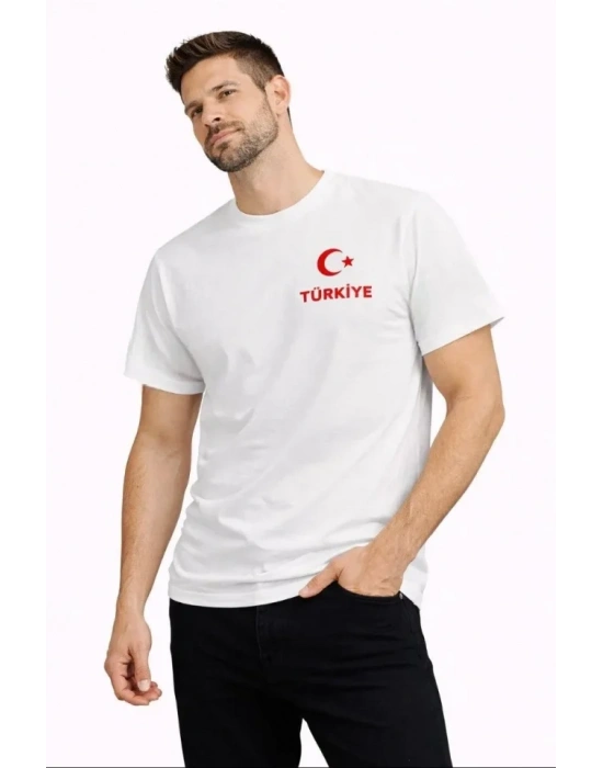 Erkek TÜRKİYE Ay Yıldız Baskılı Taraftar Forma Thirt  Beyaz