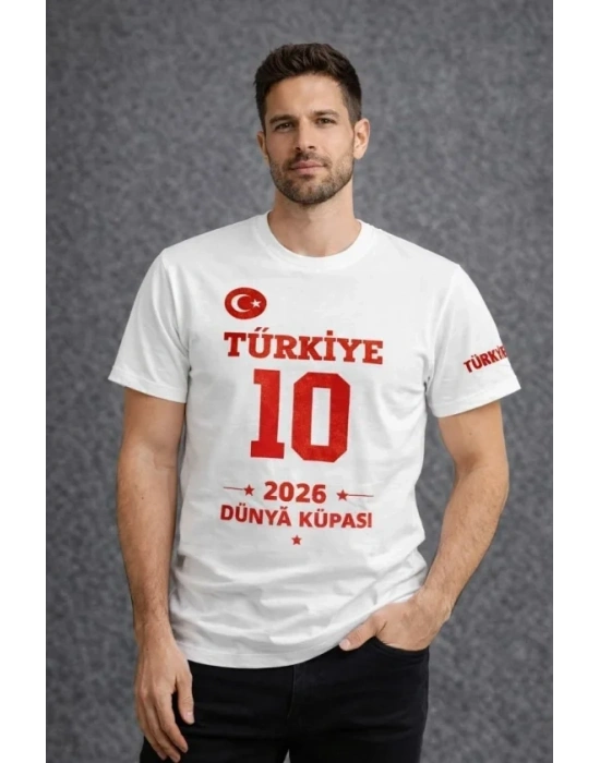 Erkek TÜRKİYE Baskılı Tişört 2026 Dünya Kupası Taraftar Forma Thirt  Beyaz