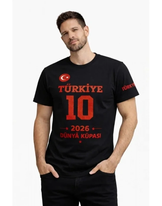 Erkek TÜRKİYE Baskılı Tişört 2026 Dünya Kupası Taraftar Forma Thirt  iyah