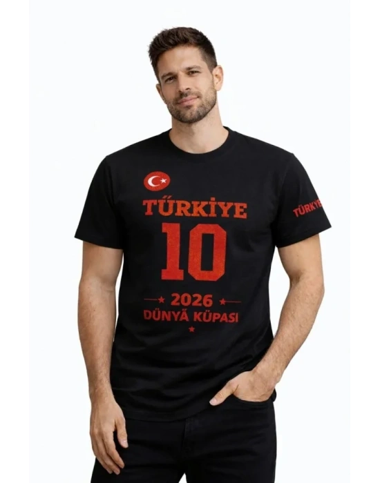 Erkek TÜRKİYE Baskılı Tişört 2026 Dünya Kupası Taraftar Forma Thirt  iyah