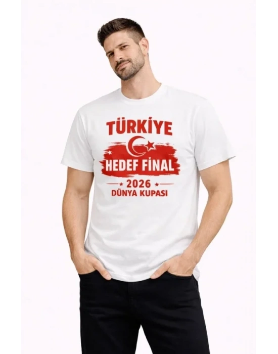 Erkek TÜRKİYE Baskılı Tişört Ay Yıldız 2026 Dünya Kupası Taraftar Forma Thirt  Beyaz