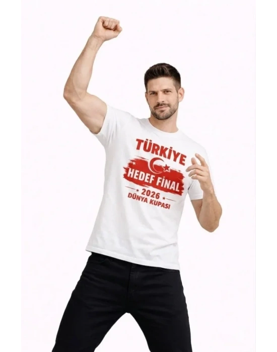 Erkek TÜRKİYE Baskılı Tişört Ay Yıldız 2026 Dünya Kupası Taraftar Forma Thirt  Beyaz