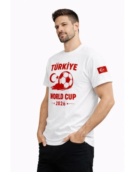 Erkek Türkiye World Cup 2026 Baskılı Tişört Futbol Temalı Forma Thirt  Beyaz