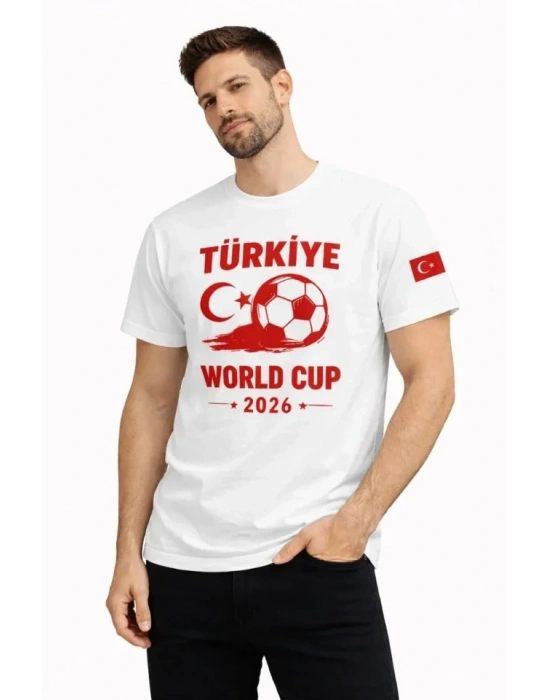 Erkek Türkiye World Cup 2026 Baskılı Tişört Futbol Temalı Forma Thirt  Beyaz