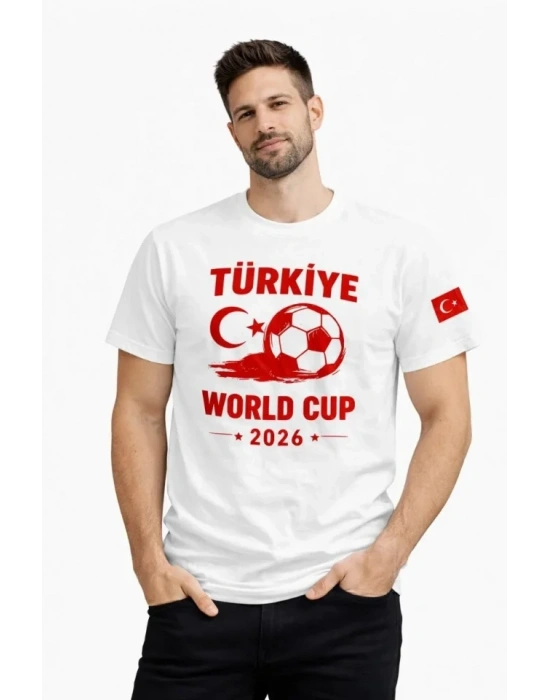 Erkek Türkiye World Cup 2026 Baskılı Tişört Futbol Temalı Forma Thirt  Beyaz