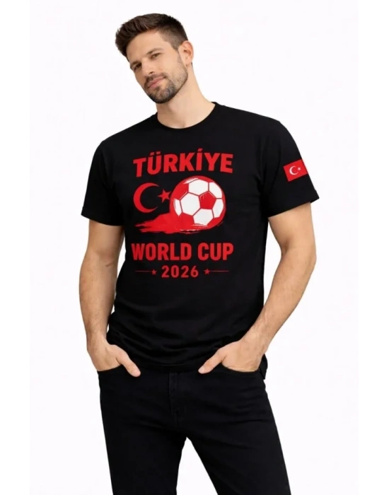 Erkek Türkiye World Cup 2026 Baskılı Tişört Futbol Temalı Forma Thirt  iyah