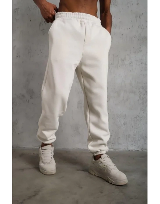 Erkek Üç İplik Alt Eşofman astikli  Beyaz