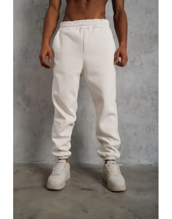 Erkek Üç İplik Alt Eşofman astikli  Beyaz