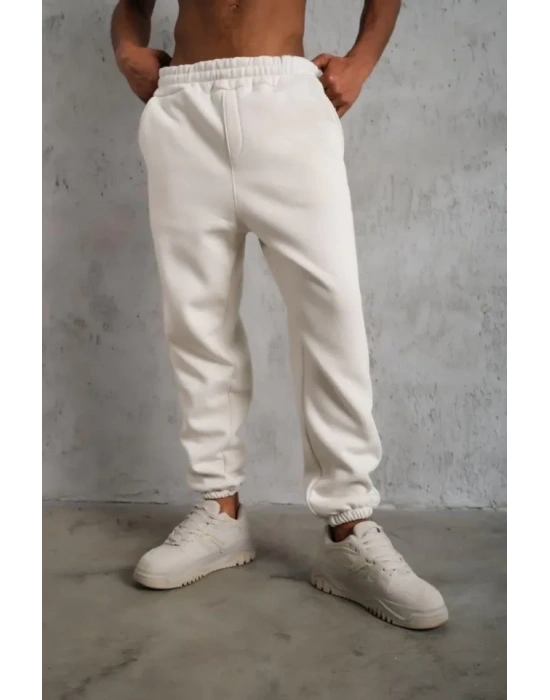 Erkek Üç İplik Alt Eşofman astikli  Beyaz