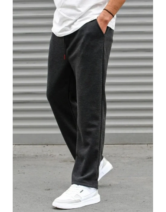 Erkek Üç İplik Basic Eşofman Boru Paça İpli Pantolon  Antrasit