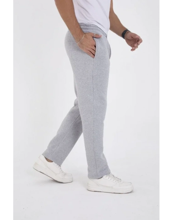 Erkek Üç İplik Basic Eşofman Boru Paça İpli Pantolon  Gri