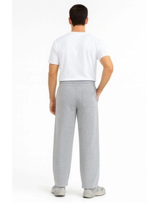 Erkek Üç Iplik Kışlık Pamuklu Ovarsize Bağcıklı Düz Paça Cepli Eşofman Altı por Rahat odel  Gri