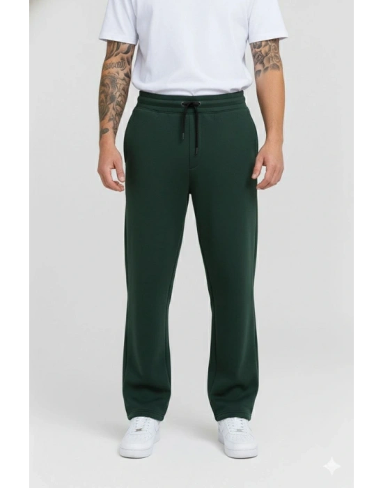 Erkek Üç Iplik Kışlık Pamuklu Ovarsize Bağcıklı Düz Paça Cepli Eşofman Altı por Rahat odel  Haki