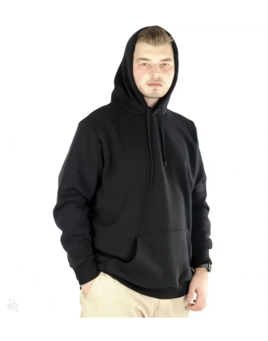 Erkek Uzun Kol Kapşonlu Basic weatshirt Hoodie  iyah
