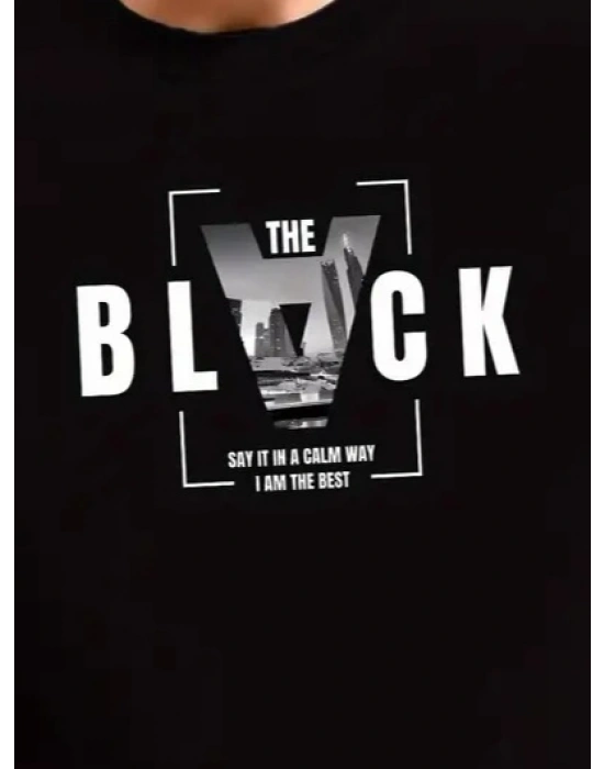 Erkek Uzun Kollu Bisiklet Yaka Black Logolu Iki Iplik Bluz