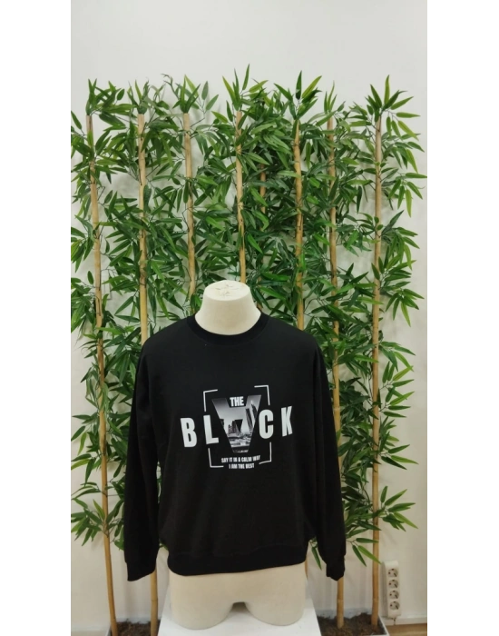 Erkek Uzun Kollu Bisiklet Yaka Black Logolu Iki Iplik Bluz