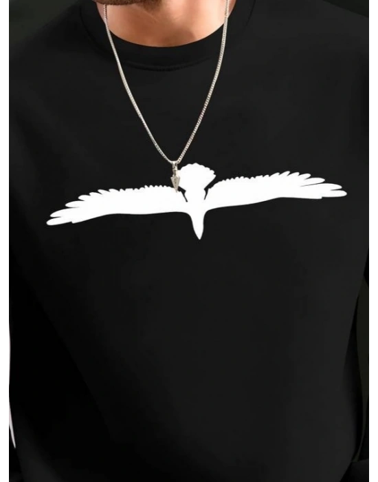 Erkek Uzun Kollu Bisiklet Yaka Kuş Desenli Iki Iplik Viskon Bluz