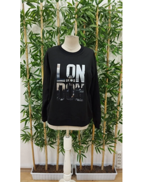 Erkek Uzun Kollu Bisiklet Yaka London Logo Baskılı Iki Iplik Sweat