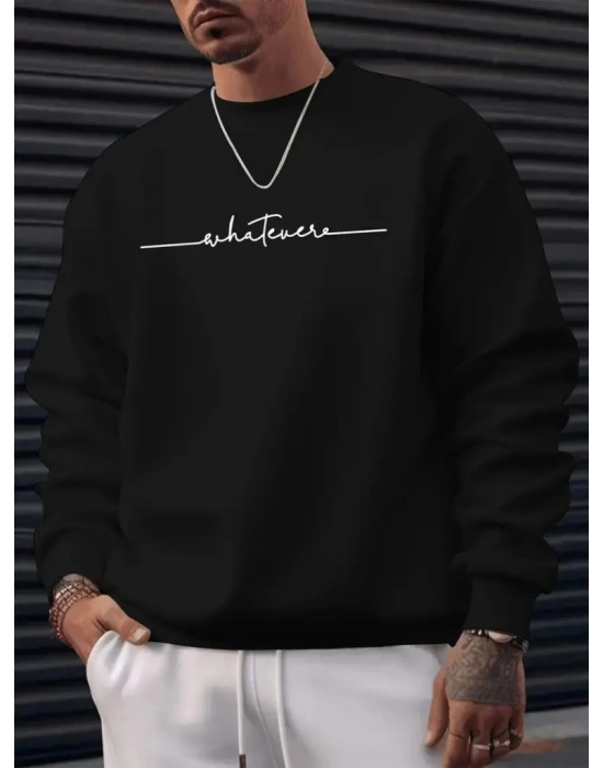 Erkek Uzun Kollu Bisiklet Yaka Yazı Baskılı Iki Iplik Bluz