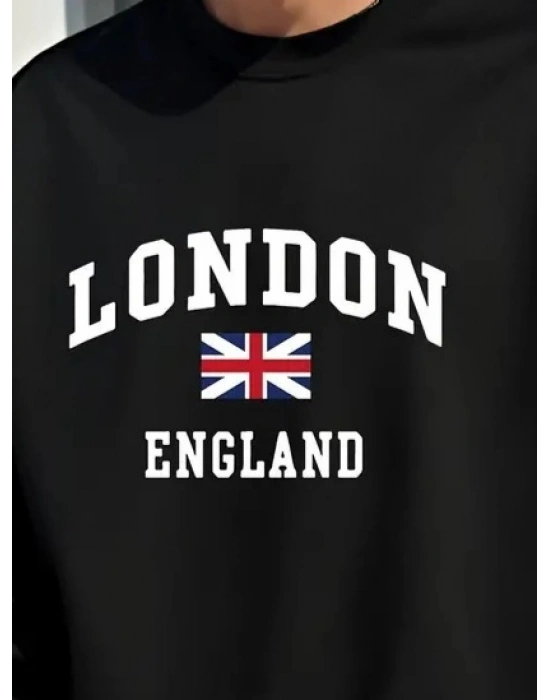 Erkek Uzun Kollu Bisiklet Yaka Yazı Baskılı Iki Iplik Sweat