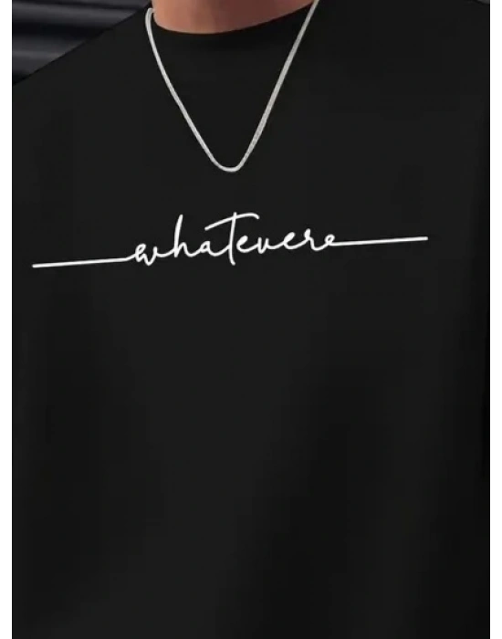 Erkek Uzun Kollu Bisiklet Yaka Yazı Baskılı Iki Iplik Bluz