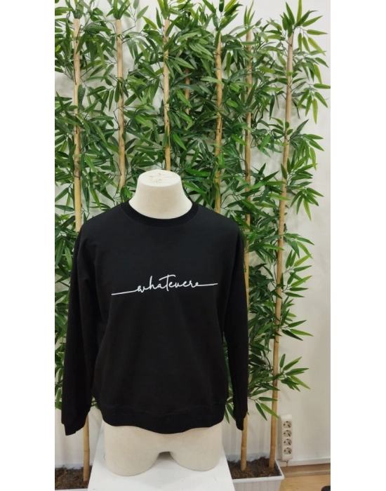 Erkek Uzun Kollu Bisiklet Yaka Yazı Baskılı Iki Iplik Bluz