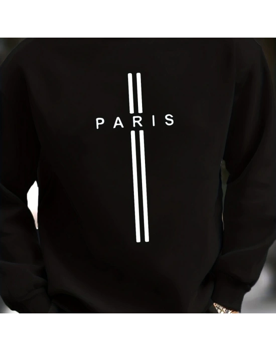 Erkek Uzun Kollu Bisiklet Yaka Yazı Detaylı Iki Iplik Bluz