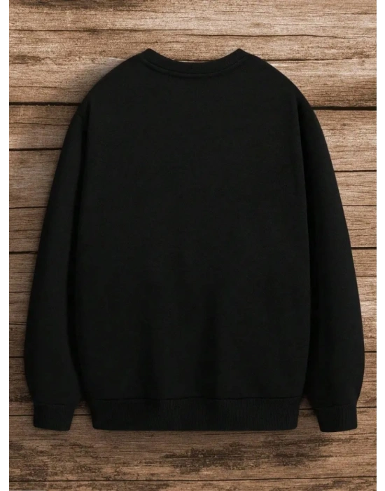 Erkek Uzun Kollu Bisiklet Yaka Yazı Detaylı Iki Iplik Bluz