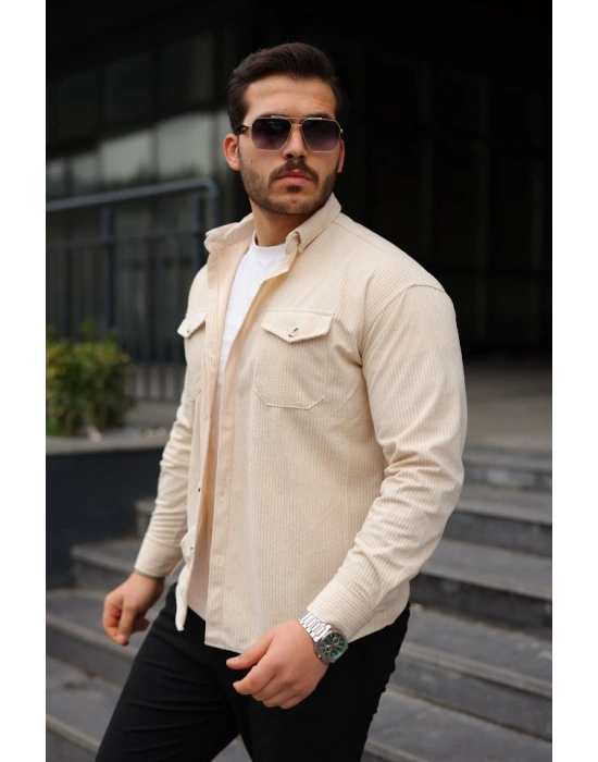 Erkek Uzun Kollu Cepli Kadife Gömlek