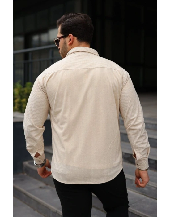 Erkek Uzun Kollu Cepli Kadife Gömlek