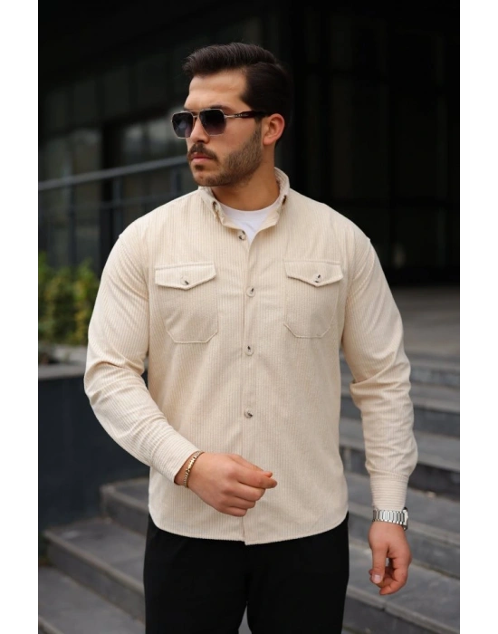 Erkek Uzun Kollu Cepli Kadife Gömlek