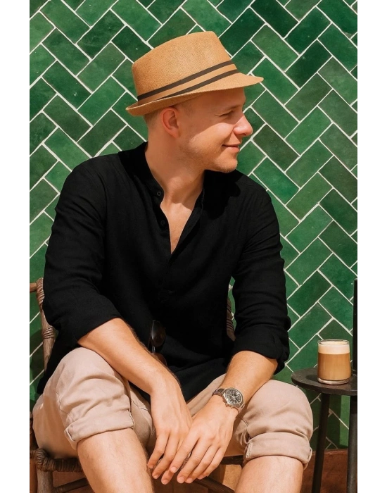 Erkek Uzun Kollu Hakim Yaka Düğmeli Erkek Müslim Gömlek