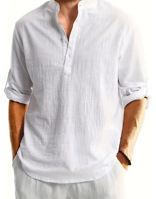 Erkek Uzun Kollu Hakim Yaka Düğmeli Erkek Müslim Gömlek