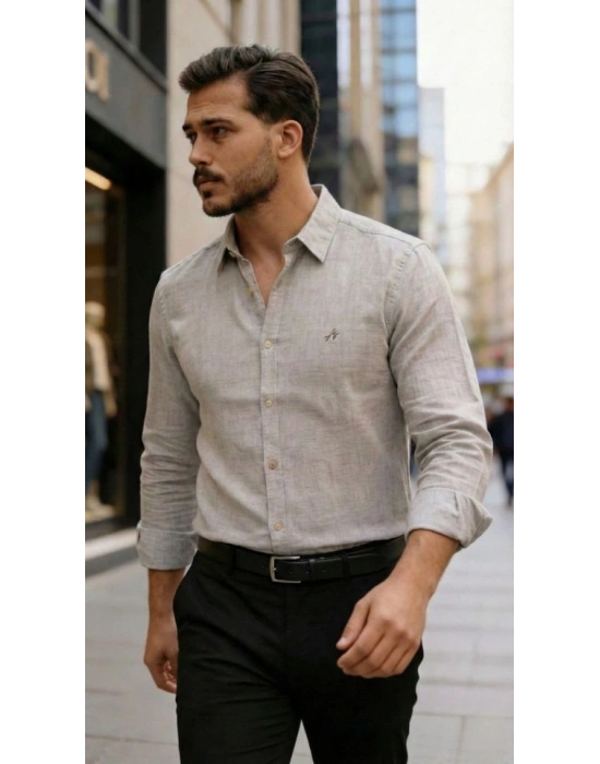 Erkek Uzun Kollu Keten Gömlek