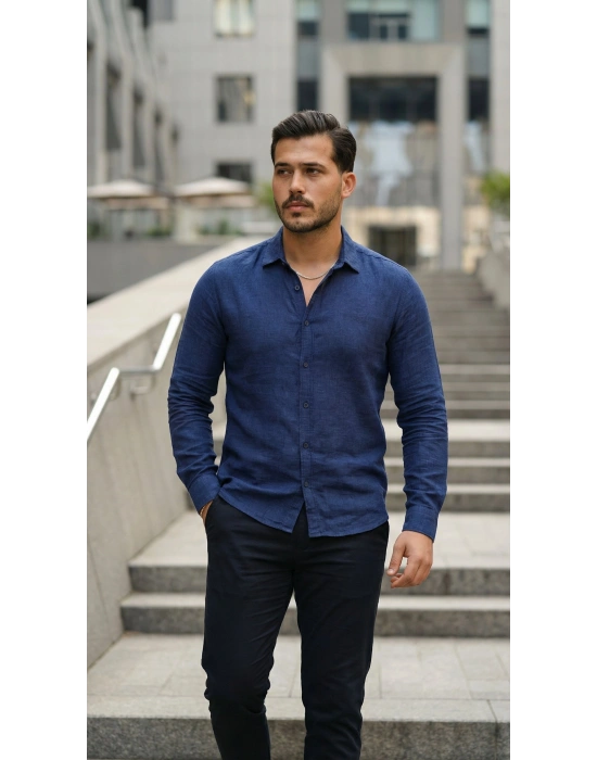 Erkek Uzun Kollu Keten Gömlek