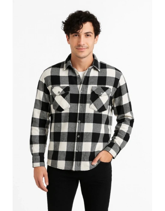 Erkek Uzun Kollu Oduncu Gömlek  Siyah