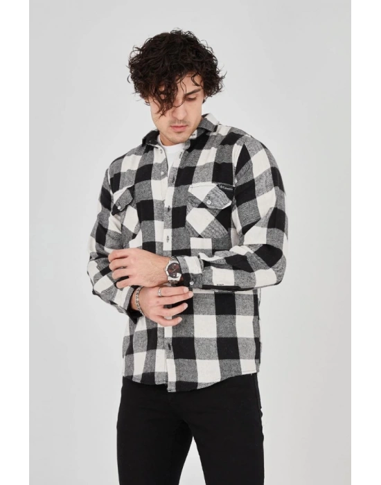 Erkek Uzun Kollu Oduncu Gömlek  Siyah