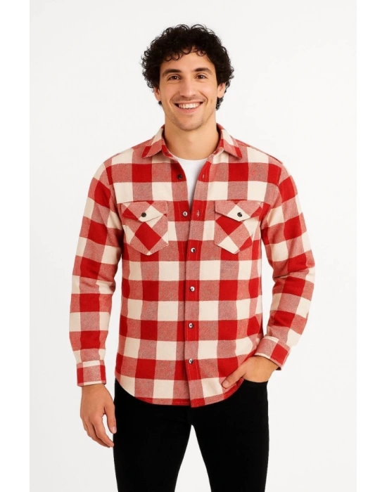 Erkek Uzun Kollu Oduncu Gömlek  Kırmızı