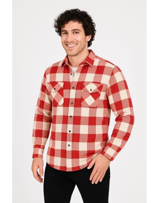 Erkek Uzun Kollu Oduncu Gömlek  Kırmızı