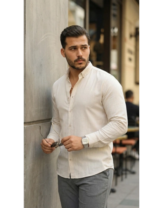 Erkek Uzun Kollu Rahat Keten Gömlek