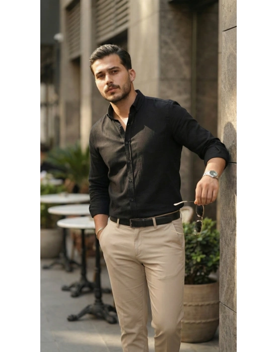 Erkek Uzun Kollu Rahat Keten Gömlek