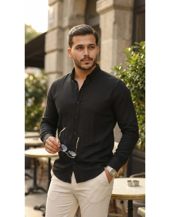 Erkek Uzun Kollu Rahat Keten Gömlek