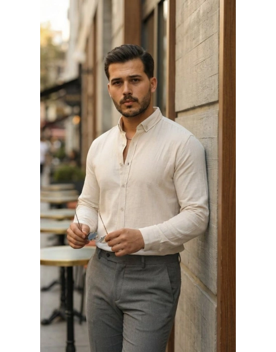 Erkek Uzun Kollu Rahat Keten Gömlek