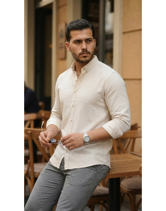 Erkek Uzun Kollu Rahat Keten Gömlek