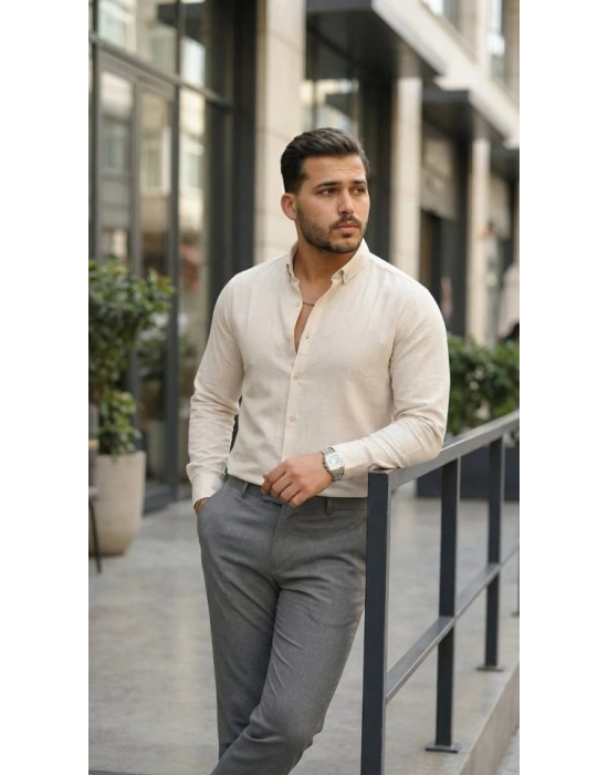 Erkek Uzun Kollu Rahat Keten Gömlek