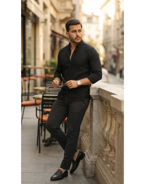 Erkek Uzun Kollu Rahat Keten Gömlek