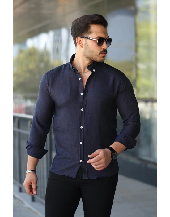 Erkek Uzun Kollu Regular ofya Keten Gömlek