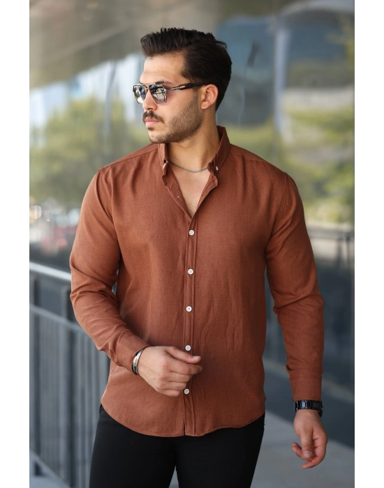 Erkek Uzun Kollu Regular ofya Keten Gömlek