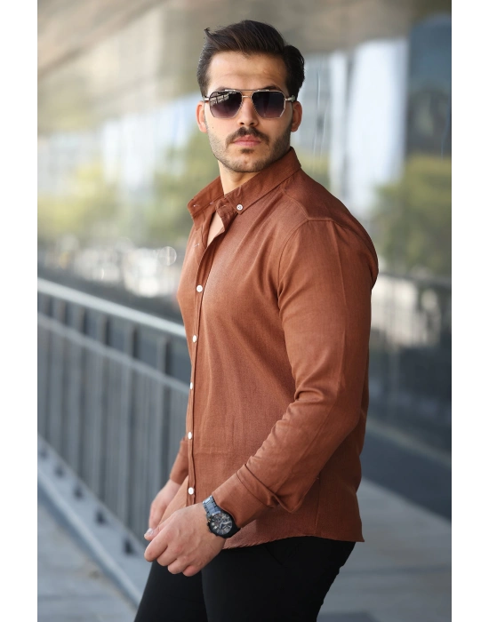 Erkek Uzun Kollu Regular ofya Keten Gömlek
